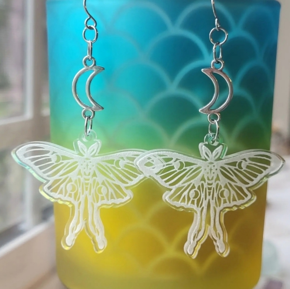 🌙🦋 Moth and crescent moon earrings